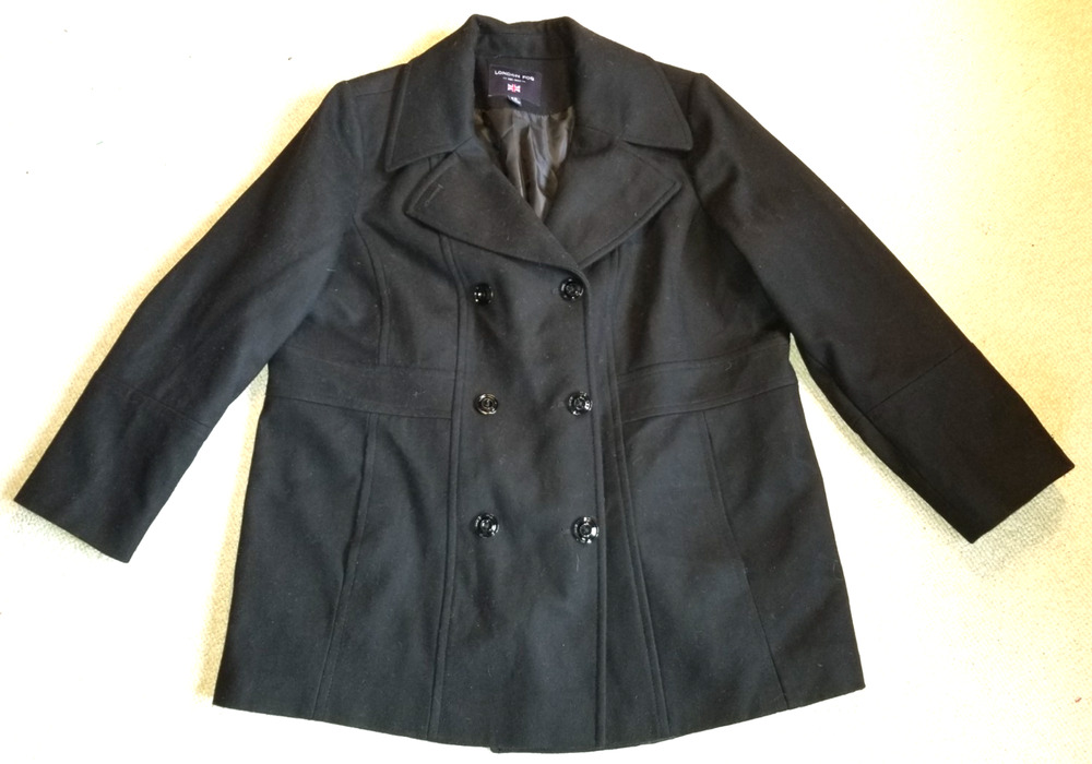 Womens Jacket-LONDON FOG-black wool blend double breasted Peacoat Outdoors-2X